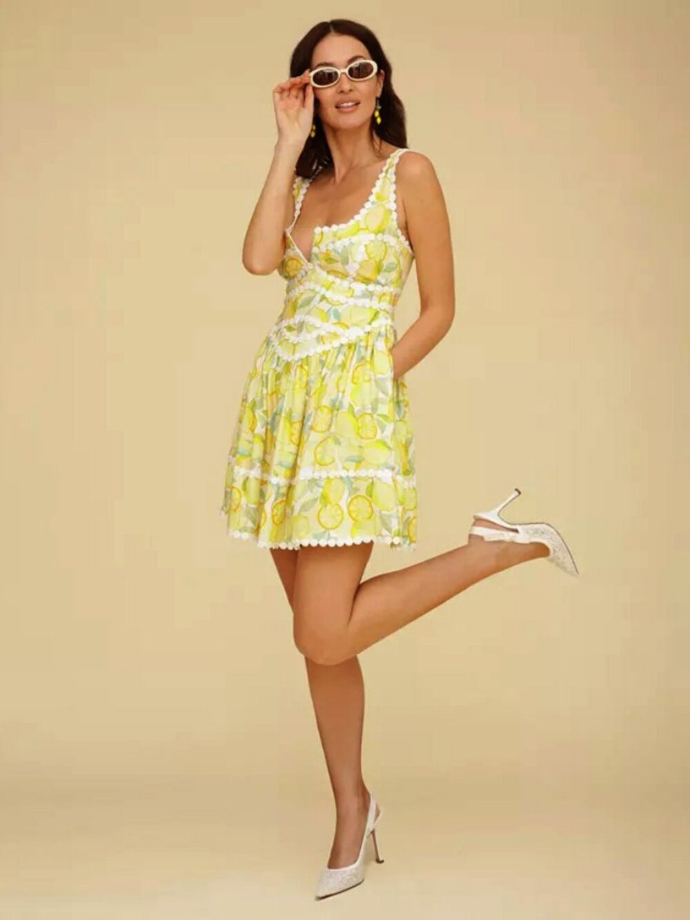 New Avec Les Filles Limoncello Embroidered Mini Dress Yellow 2, XS - Picture 2 of 8